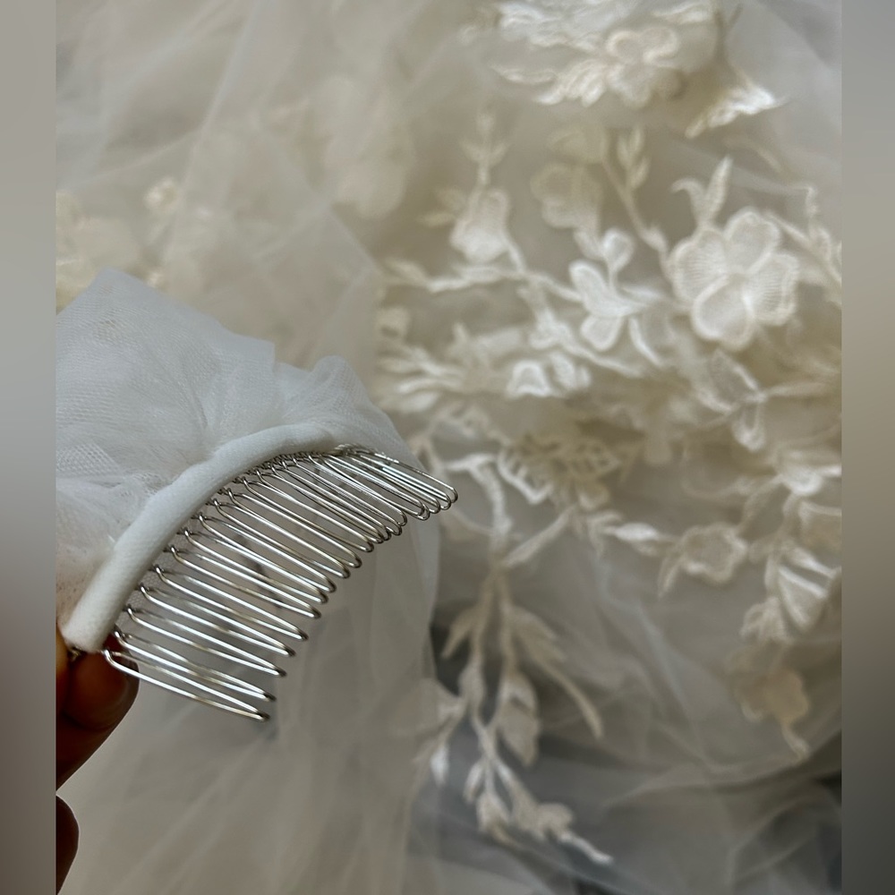 Cathedral Tulle Floral Wedding Veil with Comb - Picture 4 of 7